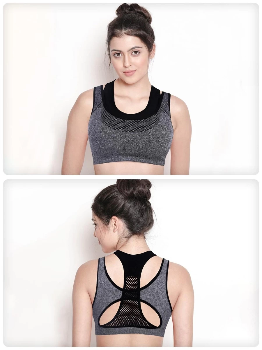 Shyle Black Melange Pull Over Racer Back Sports Bra 3 Shyle Black Melange Pull Over Racer Back Sports Bra