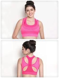 Shyle Fluorescent Pink Melange Pull Over Racer Back Sports Bra