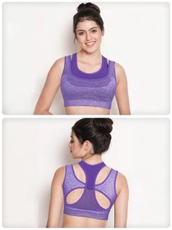 Shyle Violet Melange Pull Over Racer Back Sports Bra