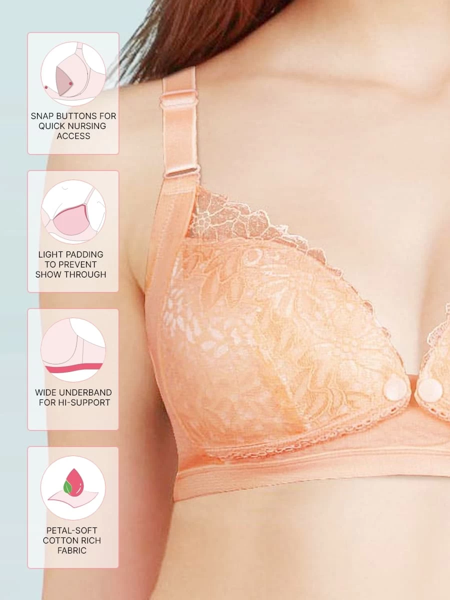 Shyle Light Orange Lace Cup Nursing Bra 4 Shyle Light Orange Lace Cup Nursing Bra - Image 2
