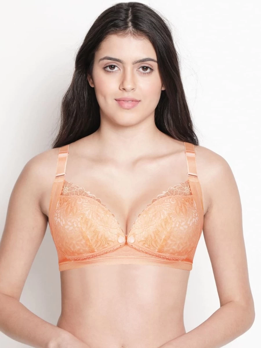 Shyle Light Orange Lace Cup Nursing Bra 3 Shyle Light Orange Lace Cup Nursing Bra