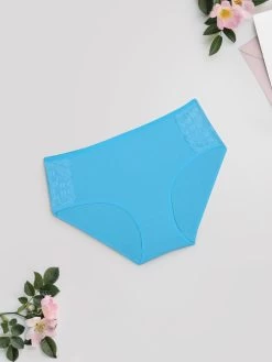 Shyle Aquarius Blue Full Coverage Solid Lace Hipster Panty