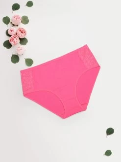 Shyle Fandango Pink Full Coverage Solid Lace Hipster Panty