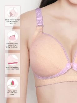 Shyle Light Orange With Lilac Straps Nursing Bra -Shyaway 8802 lightorangelilac fea