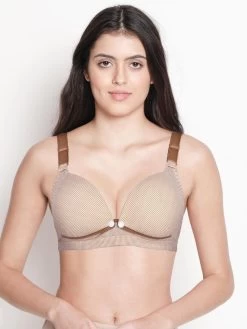 Shyle Brown Stripe Print Cotton Nursing Bra