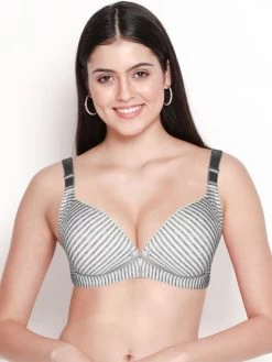 Shyle Grey Stripe Print Cotton Nursing Bra