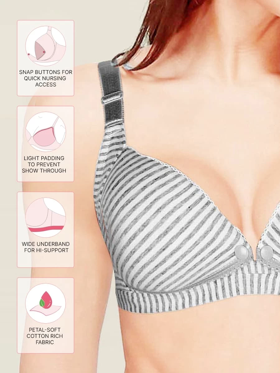 Shyle Grey Stripe Print Cotton Nursing Bra 4 Shyle Grey Stripe Print Cotton Nursing Bra - Image 2