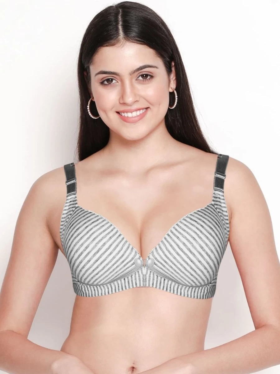 Shyle Grey Stripe Print Cotton Nursing Bra 3 Shyle Grey Stripe Print Cotton Nursing Bra