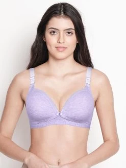 Shyle Lilac Melange Nursing Bra With Jacquard Adjustable Strap