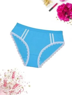 Shyle Sky Blue Lace Print Plus Size Hipster Panty