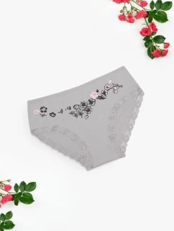 Shyle Cloud Grey Full Coverage Floral Printed Hipster Panty