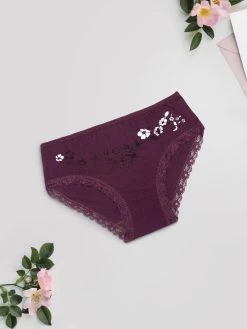 Shyle Deep Purple Full Coverage Floral Printed Hipster Panty
