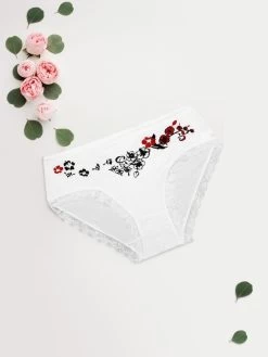 Shyle White Full Coverage Floral Printed Hipster Panty