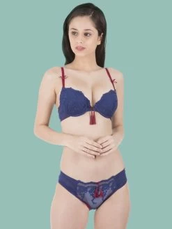 Shyle Blue Lace Tassel Lingerie Set