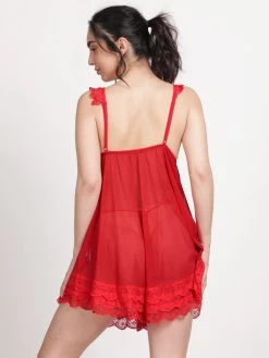 Shyle Fiery Red Lace Satin Bow Detailing Babydoll 9 Shyle Fiery Red Lace Satin Bow Detailing Babydoll -Shyaway 9413 fieryred back