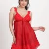 Shyle Fiery Red Lace Satin Bow Detailing Babydoll 1 Shyle Fiery Red Lace Satin Bow Detailing Babydoll -Shyaway 9413 fieryred front