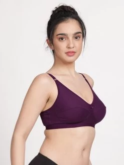 Susie Dark Purple Wirefree Seamed Everyday Bra -Shyaway ai1002 darkpurple side