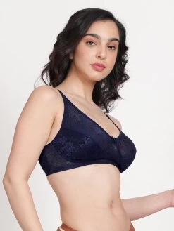 Susie Navy Blue Non Padded Wirefree Lace Bra -Shyaway ai1012 navyblue side