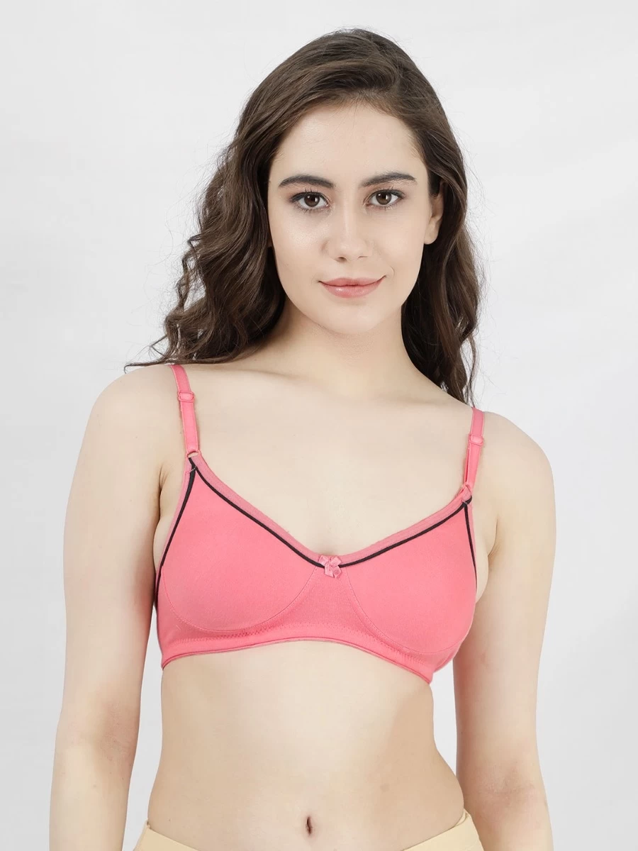 Shyle Peony Pink Contrast Neckline Moulded Non Padded Bra 3 Shyle Peony Pink Contrast Neckline Moulded Non Padded Bra