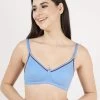 Shyle SkyBlue Contrast Neckline Moulded Non Padded Bra -Shyaway ail1002 skyblue front
