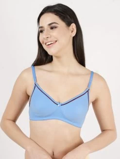 Shyle SkyBlue Contrast Neckline Moulded Non Padded Bra