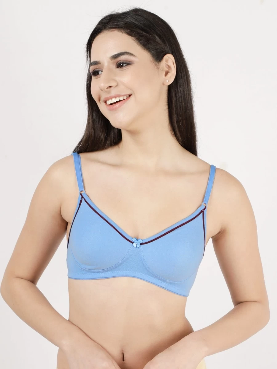 Shyle SkyBlue Contrast Neckline Moulded Non Padded Bra 3 Shyle SkyBlue Contrast Neckline Moulded Non Padded Bra