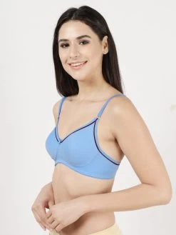 Shyle SkyBlue Contrast Neckline Moulded Non Padded Bra 8 Shyle SkyBlue Contrast Neckline Moulded Non Padded Bra -Shyaway ail1002 skyblue side