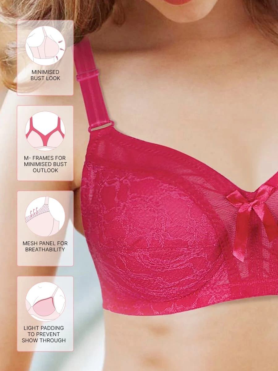 Shyaway Magenta Lace Minimizer Bra With Moulded Cups 4 Shyaway Magenta Lace Minimizer Bra With Moulded Cups - Image 2