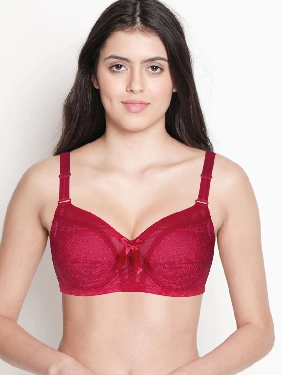 Shyaway Magenta Lace Minimizer Bra With Moulded Cups 3 Shyaway Magenta Lace Minimizer Bra With Moulded Cups