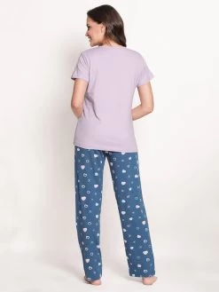 Shyaway Lavender Blue Heart Printed Pyjama Set -Shyaway back 3 1