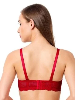 Susie Hot Red Lace Neckline Satin Balconette Bra -Shyaway back 43