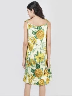 Susie Ivory Yellow Printed Tie Up Chemise -Shyaway cjn1001 ivoryyellow 2