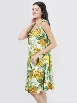 Susie Ivory Yellow Printed Tie Up Chemise -Shyaway cjn1001 ivoryyellow 3