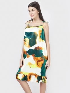 Susie Orange Green Printed Tie Up Chemise -Shyaway cjn1003 orangegreen 3