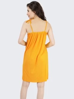 Susie Lemon Yellow Lace Neckline Ribbed Chemise -Shyaway cjn20006 lemonyellow back