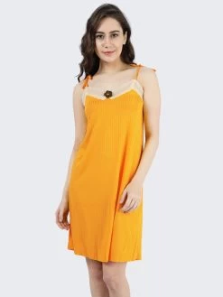 Susie Lemon Yellow Lace Neckline Ribbed Chemise