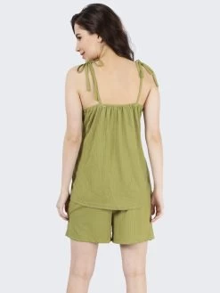 Susie Jade Green Lace Neckline Ribbed Shorts Set 11 Susie Jade Green Lace Neckline Ribbed Shorts Set -Shyaway cjn20008 jadegreen back