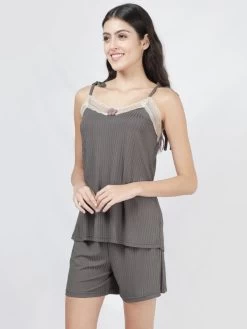 Susie Stormfront Grey Lace Neckline Ribbed Shorts Set 8 Susie Stormfront Grey Lace Neckline Ribbed Shorts Set -Shyaway cjn20009 stormfrontgrey 02