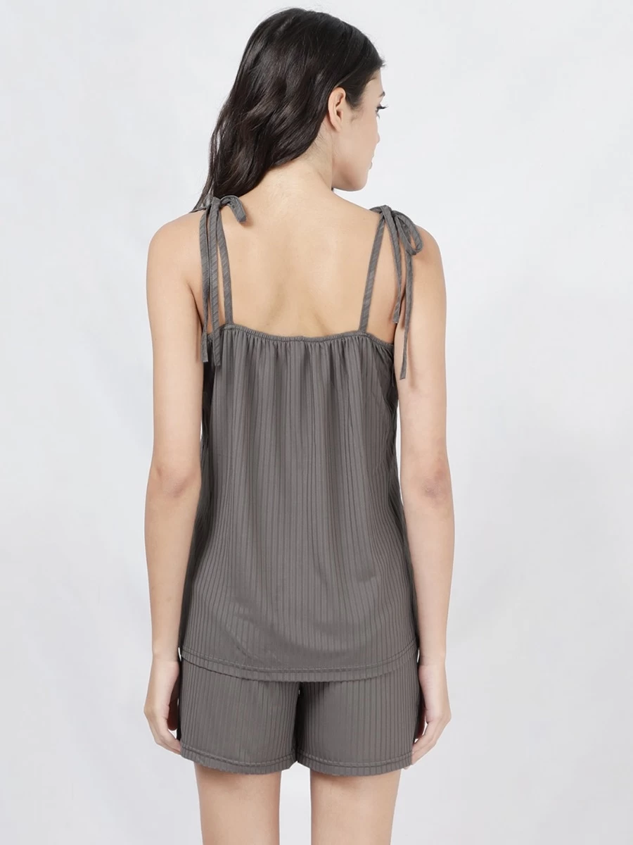 Susie Stormfront Grey Lace Neckline Ribbed Shorts Set 6 Susie Stormfront Grey Lace Neckline Ribbed Shorts Set - Image 4