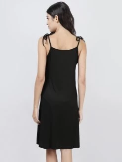 Susie Black Beauty Lace Front Slit Ribbed Chemise -Shyaway cjn20010 blackbeauty 03