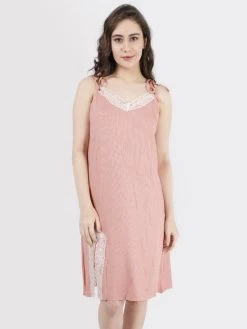 Susie Mary Rose Lace Front Slit Ribbed Chemise