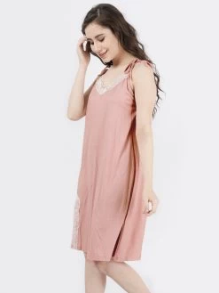 Susie Mary Rose Lace Front Slit Ribbed Chemise -Shyaway cjn20011 maryrose 3