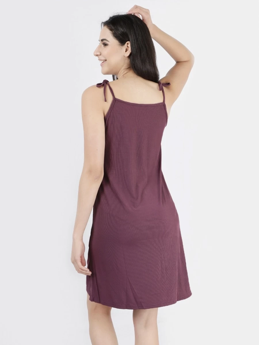 Susie Dark Purple Lace Front Slit Ribbed Chemise 6 Susie Dark Purple Lace Front Slit Ribbed Chemise - Image 4