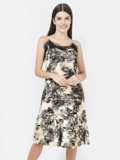 Susie Black Beauty Abstract Lace Neckline Printed Chemise