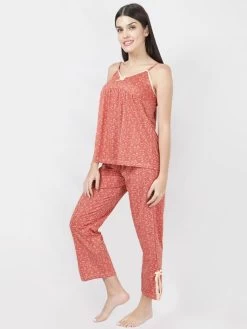 Susie Lava Red Floral Printed Pyjama Set -Shyaway cjn20014 lavared 02