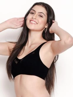 Susie Black Beauty Mesh Neckline Non Padded Everyday Bra -Shyaway dip1003 blackbeauty 02