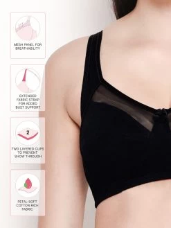Susie Black Beauty Mesh Neckline Non Padded Everyday Bra -Shyaway dip1003 blackbeauty fea