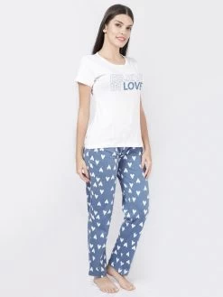 Shyaway Azurine Blue Heart Printed Pyjama Set -Shyaway dipj1005 azurineblue 3