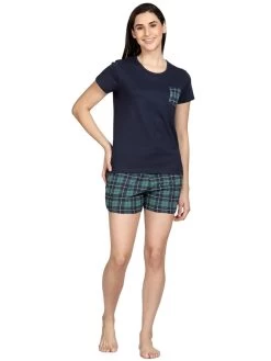 Shyaway Verdant Green Patch Pocket Checkered Shorts Set