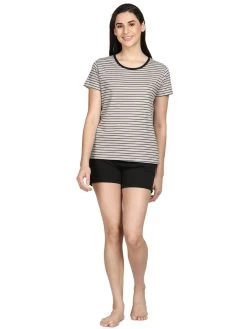 Shyaway Monument Grey Stripe Printed Shorts Set